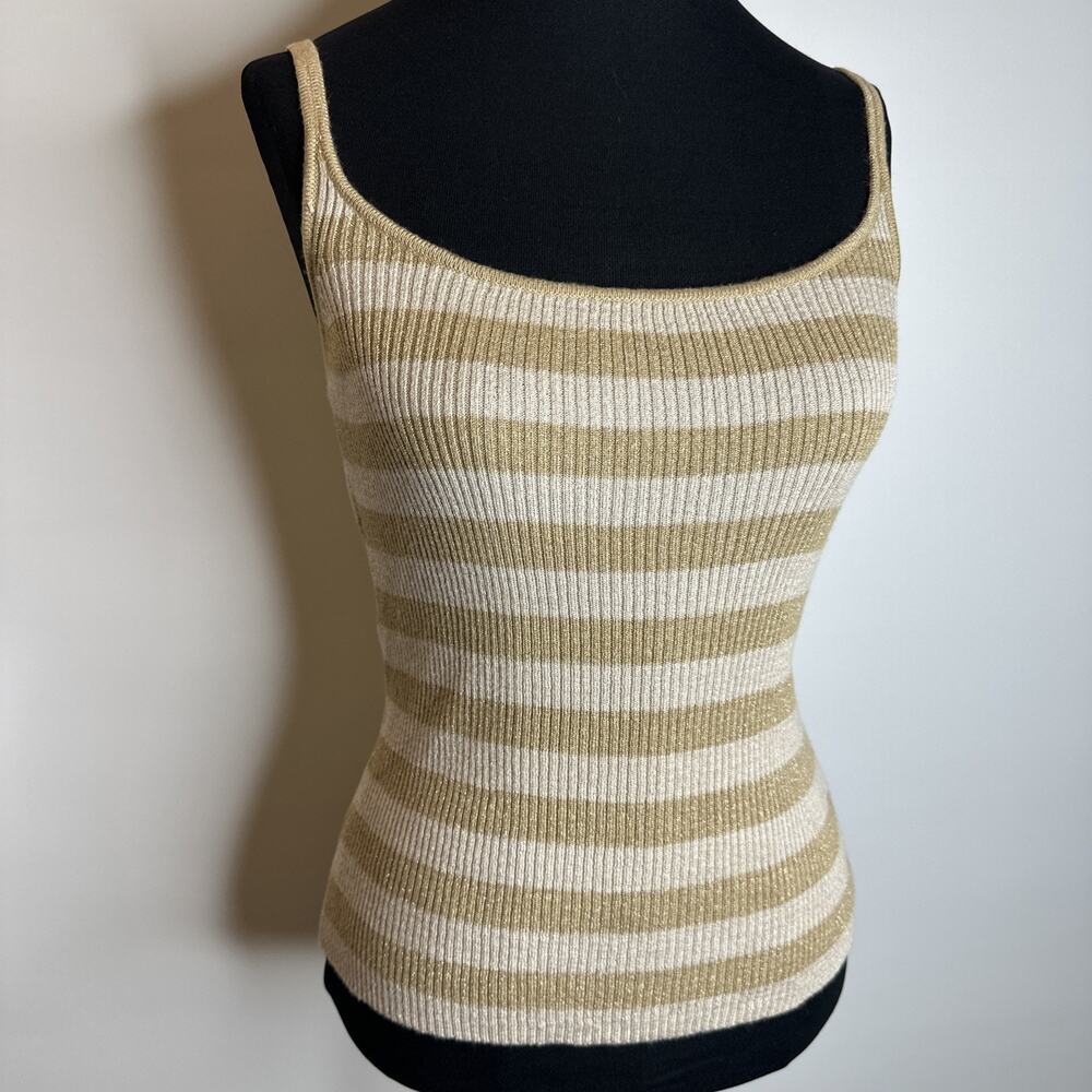 Vintage Gap Y2K Striped Knit Cami Tank Top Small Rayon Blend Gold Cream Grunge